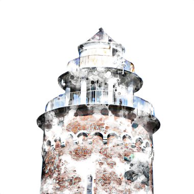 El çizimi suluboya deniz feneri illüstrasyon sanat klasiği çizimi