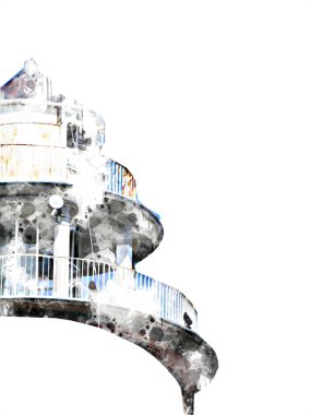 El çizimi suluboya deniz feneri illüstrasyon sanat klasiği çizimi