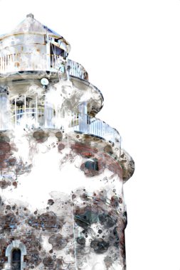 El çizimi suluboya deniz feneri illüstrasyon sanat klasiği çizimi