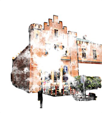 Kolobrzeg eski şehir, belediye binası, poland resim çizimi