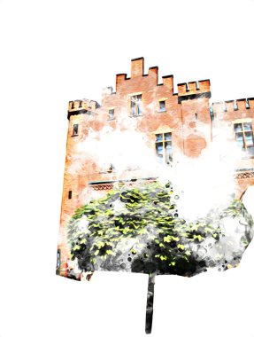 Kolobrzeg eski şehir, belediye binası, poland resim çizimi