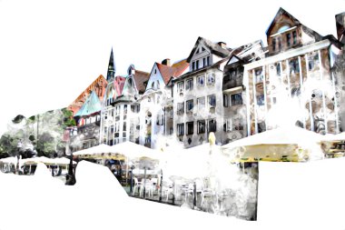 Kolobrzeg eski şehir, belediye binası, poland resim çizimi