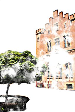 Kolobrzeg eski şehir, belediye binası, poland resim çizimi