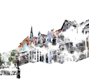 Kolobrzeg eski şehir, belediye binası, poland resim çizimi