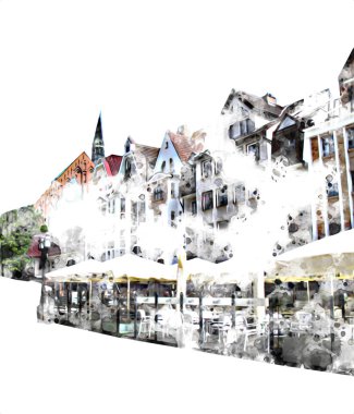 Kolobrzeg eski şehir, belediye binası, poland resim çizimi