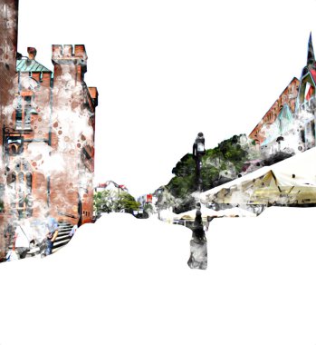 Kolobrzeg eski şehir, belediye binası, poland resim çizimi