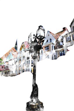 Kolobrzeg eski şehir, belediye binası, poland resim çizimi