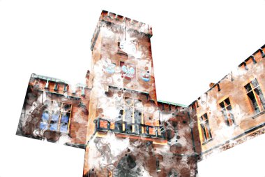 Kolobrzeg eski şehir, belediye binası, poland resim çizimi