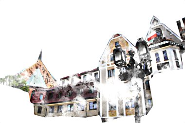 Kolobrzeg eski şehir, belediye binası, poland resim çizimi