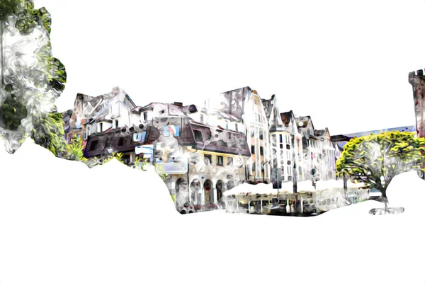 Kolobrzeg eski şehir, belediye binası, poland resim çizimi