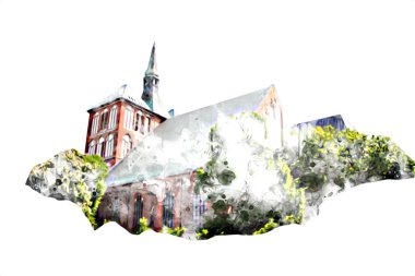 Kolobrzeg eski şehir, belediye binası, poland resim çizimi