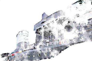 Savaş gemisi deniz illüstrasyonu antika sanat eseri çizimi