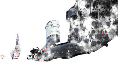 Savaş gemisi deniz illüstrasyonu antika sanat eseri çizimi