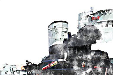 Savaş gemisi deniz illüstrasyonu antika sanat eseri çizimi