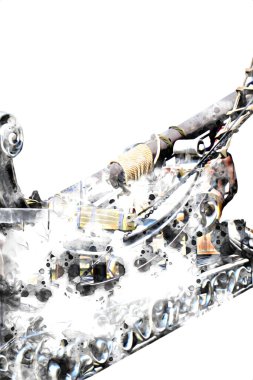 Deniz illüstrasyonunda yelken açan korsan gemisi klasik eskiz çiziyor.