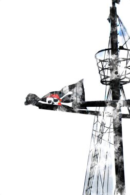 Korsan bayrağında kafatası ve kemikler, resim çizimi klasik