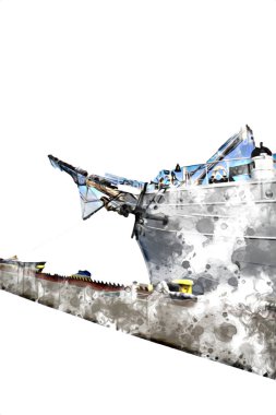 Antika tekne deniz motifi el yapımı sanat eseri çizimi