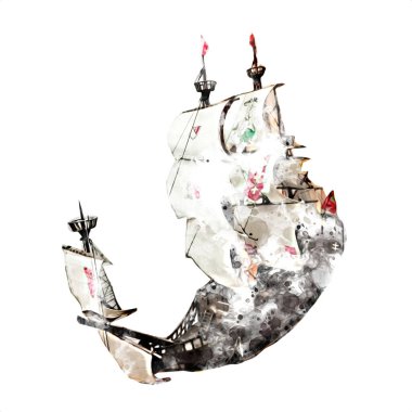 Antika tekne deniz motifi el yapımı sanat eseri çizimi