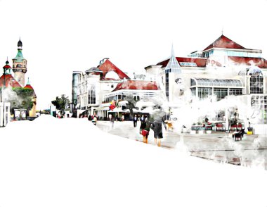 Sopot sanat çiziminde kare ve gezinti mimari dönüm noktası