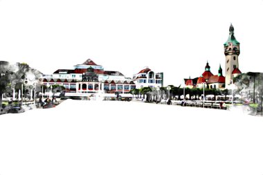 Sopot sanat çiziminde kare ve gezinti mimari dönüm noktası