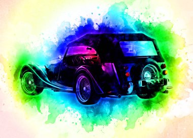 Klasik Retro Klasik Eski Araba Çizimi