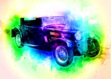 Klasik Retro Klasik Eski Araba Çizimi