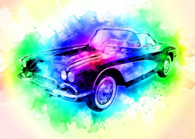 Klasik Retro Klasik Eski Araba Çizimi