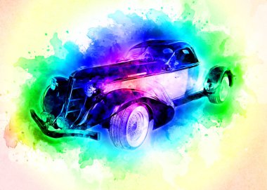 Klasik Retro Klasik Eski Araba Çizimi