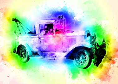 Klasik Retro Klasik Eski Araba Çizimi