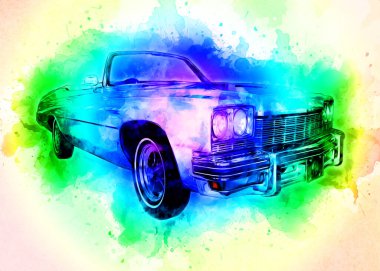 Klasik Retro Klasik Eski Araba Çizimi