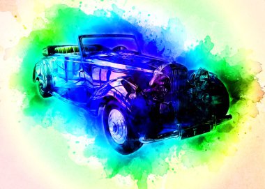 Klasik Retro Klasik Eski Araba Çizimi