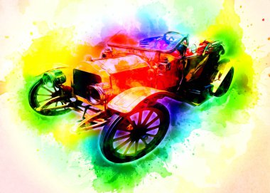 Klasik Retro Klasik Eski Araba Çizimi