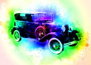 Klasik Retro Klasik Eski Araba Çizimi