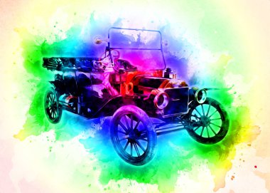 Klasik Retro Klasik Eski Araba Çizimi