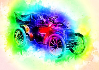 Klasik Retro Klasik Eski Araba Çizimi