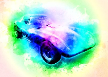 Klasik Retro Klasik Eski Araba Çizimi