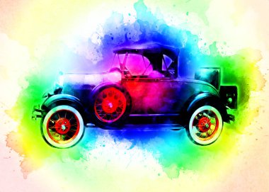 Klasik Retro Klasik Eski Araba Çizimi