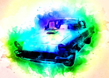 Klasik Retro Klasik Eski Araba Çizimi