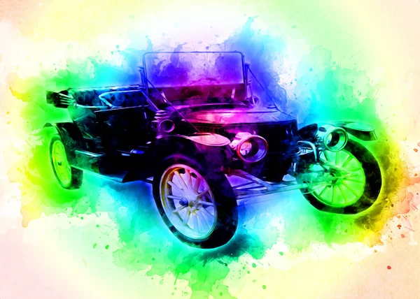 Klasik Retro Klasik Eski Araba Çizimi