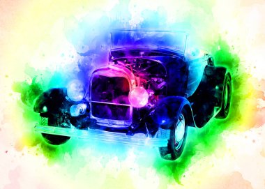 Klasik Retro Klasik Eski Araba Çizimi