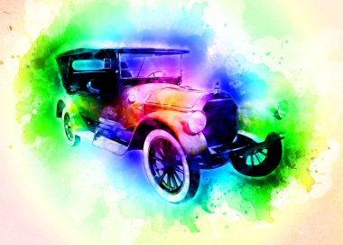 Klasik Retro Klasik Eski Araba Çizimi