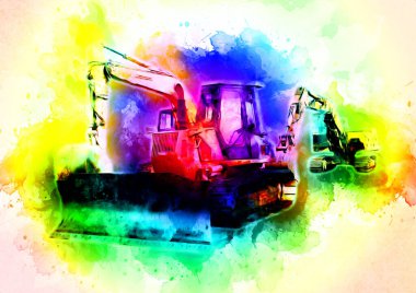 Buldozer illüstrasyon renk sanat grunge vintage çizim