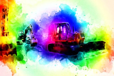 Buldozer illüstrasyon renk sanat grunge vintage çizim