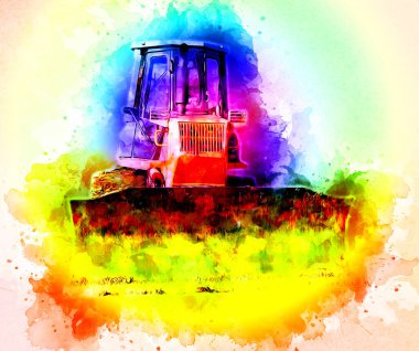 Buldozer illüstrasyon renk sanat grunge vintage çizim