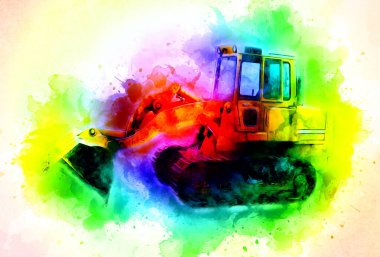 Buldozer illüstrasyon renk sanat grunge vintage çizim