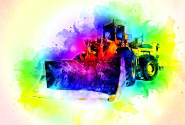 Buldozer illüstrasyon renk sanat grunge vintage çizim