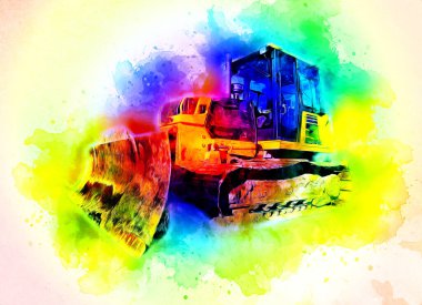 Buldozer illüstrasyon renk sanat grunge vintage çizim