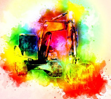 Ekskavatör illüstrasyon izole renk sanat eseri
