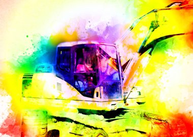 Ekskavatör illüstrasyon izole renk sanat eseri