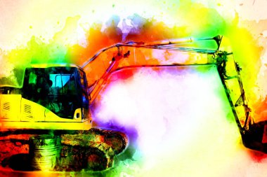 Ekskavatör illüstrasyon izole renk sanat eseri